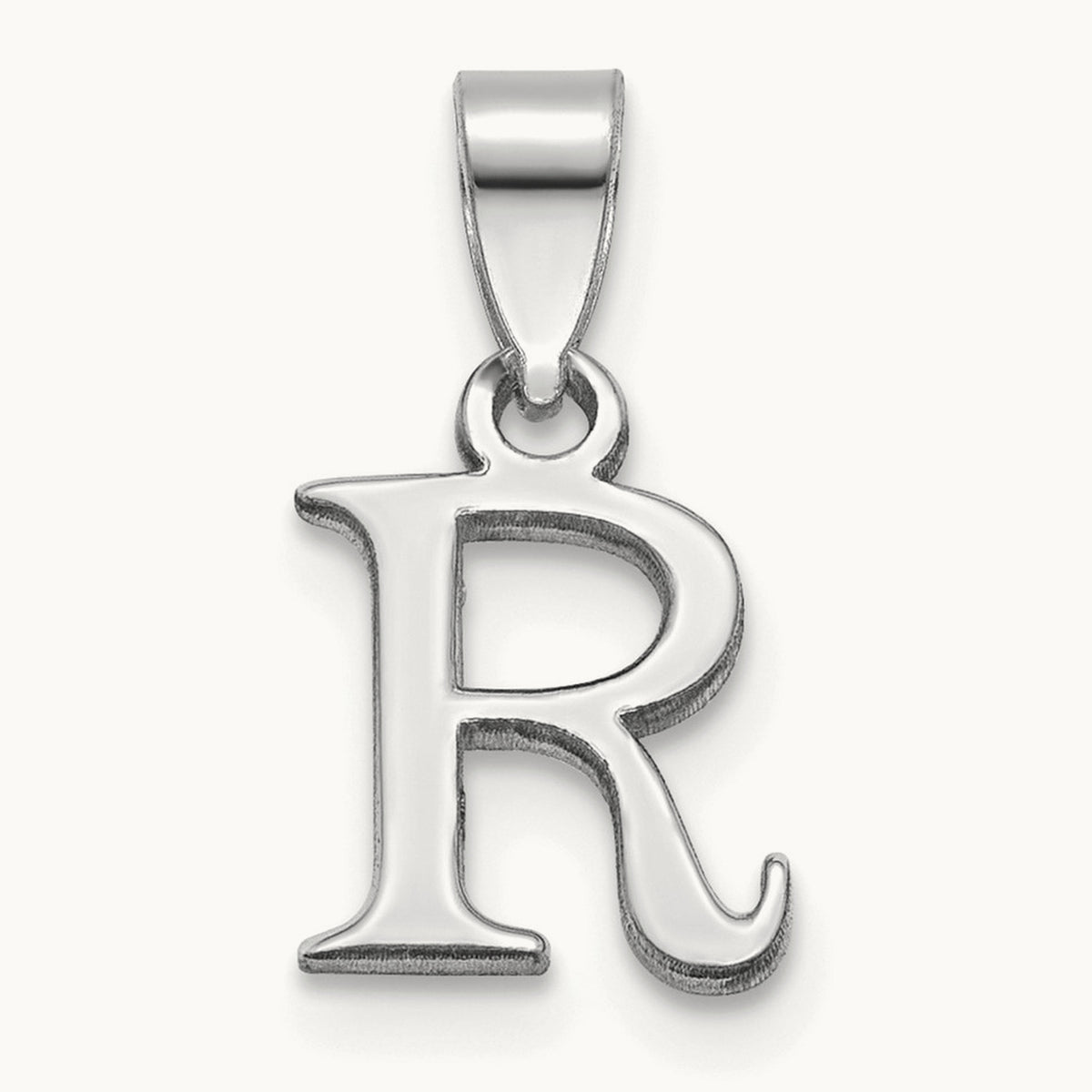 Polished Block Initial Pendant — 14K White Gold, R