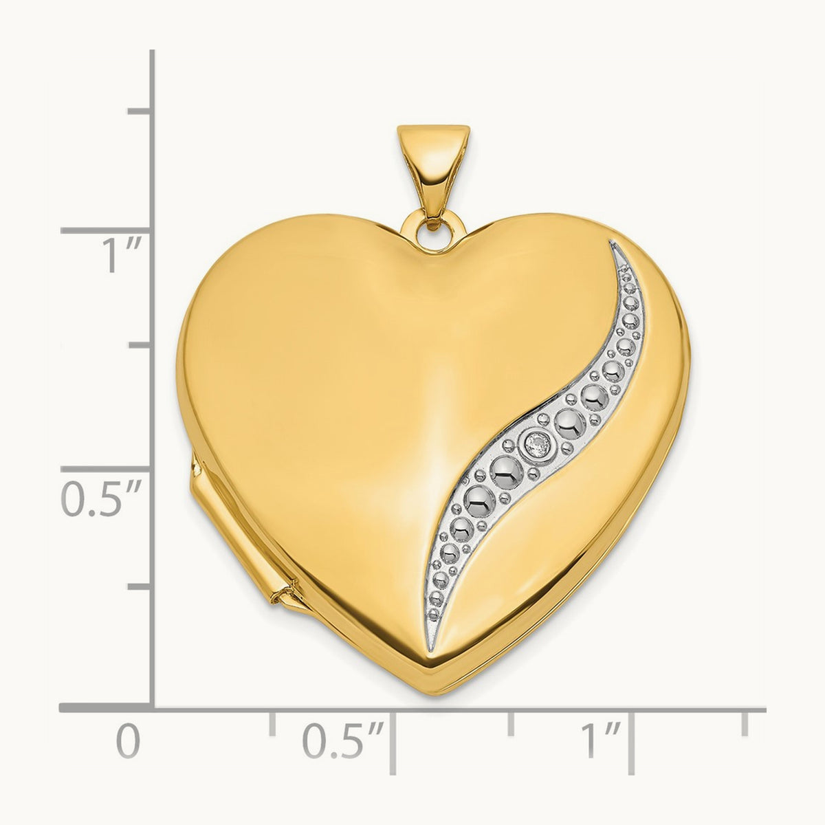Wave Diamond Heart Locket, 27mm, 14K with White Rhodium