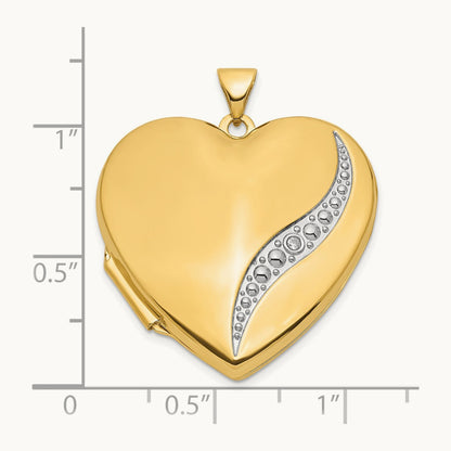 Wave Diamond Heart Locket, 27mm, 14K with White Rhodium