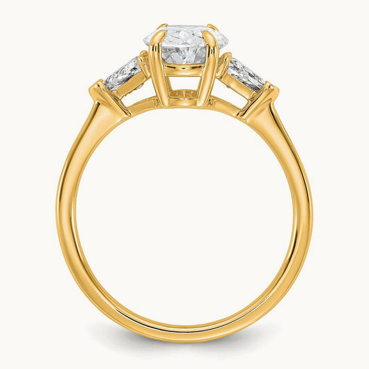 Trill & Oval Semi-Mount 3 Stone Engagement Ring — 14K Yellow Gold, 1/2 ct, 7