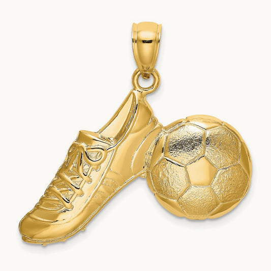 2-D Polished Soccer Ball and Shoe Charm, 14K