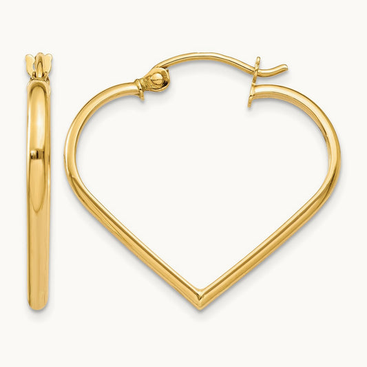 Polished Heart Hoop Earrings, 2mm, 14K