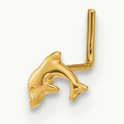 22 Gauge Dolphin Nose Ring Body Jewelry, 14K