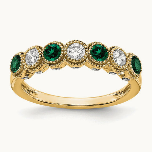 And Created Emerald Ring, 0.50 ct tw Lab-Grown Diamond