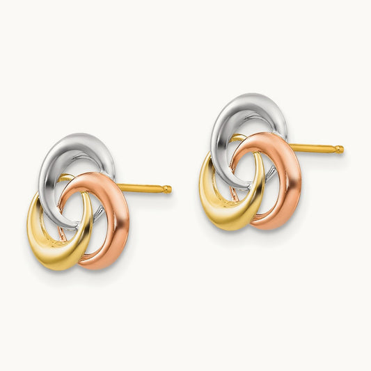 Tri-color Madi K 3 Circle Post Earrings, 14K