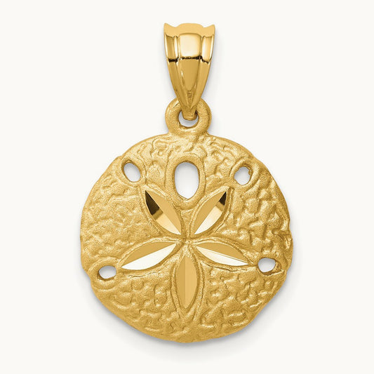 Brushed Diamond-Cut Sand Dollar Pendant, 14K