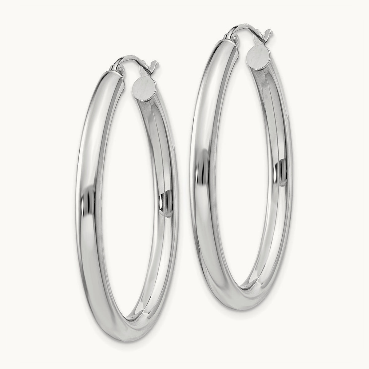 Polished Oval Tube Hoop Earrings — 14K White Gold