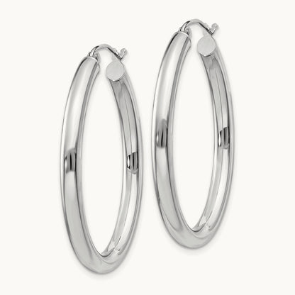 Polished Oval Tube Hoop Earrings — 14K White Gold
