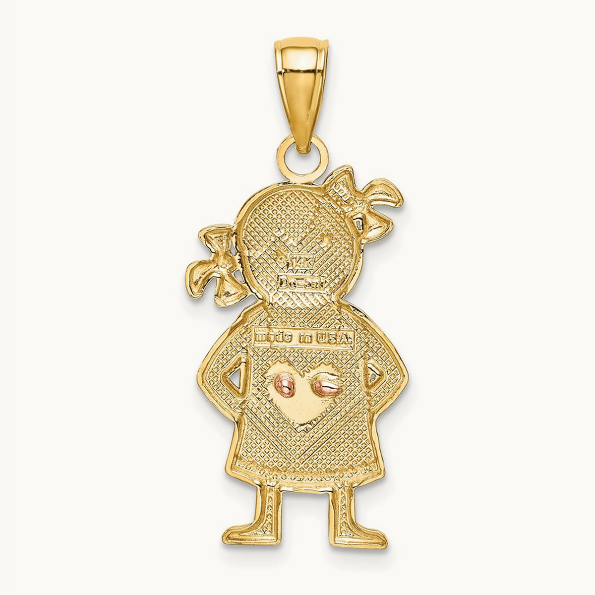 w/Rhodium Girl Pendant, 14K Yellow with Rose Gold