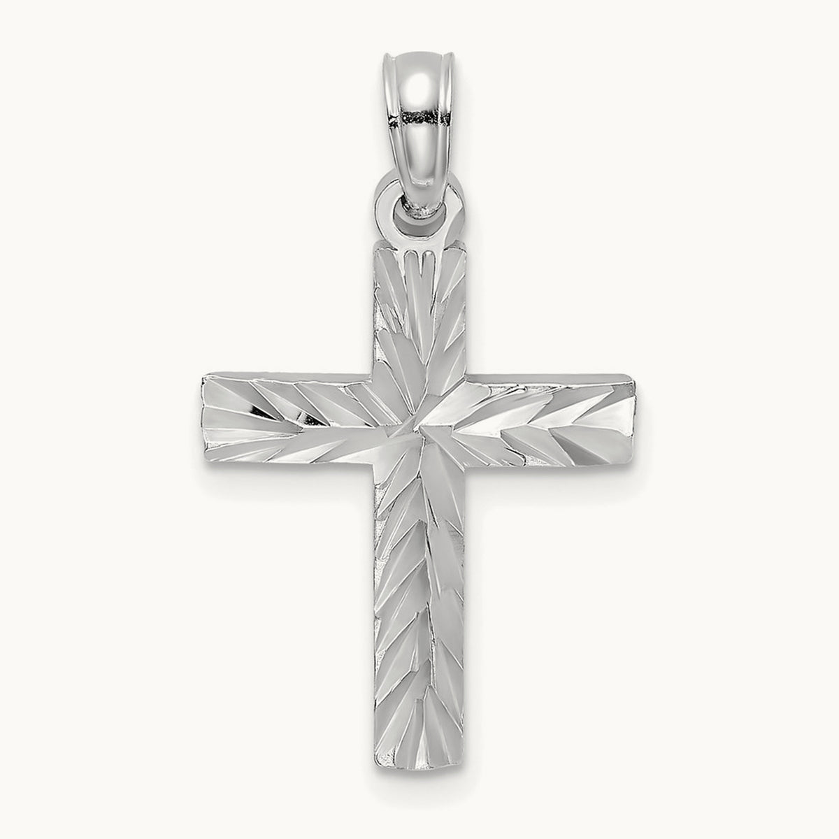 Diamond-cut Block Cross Charm — 14K White Gold
