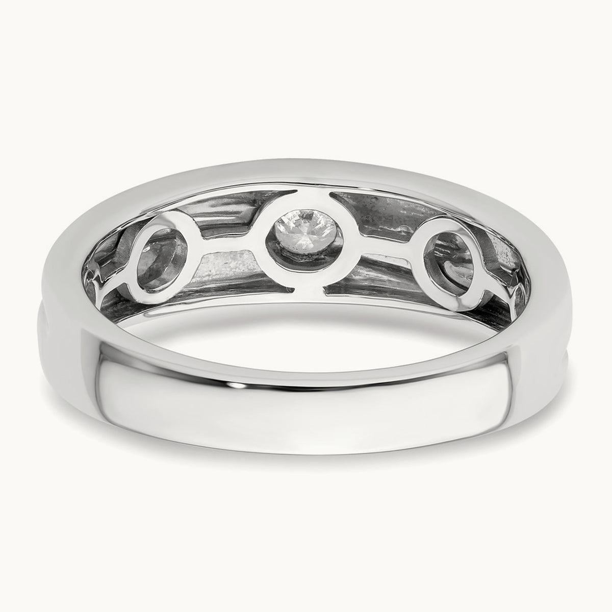 Grooved Complete Diamond Mens Wedding Band, 14K White Gold