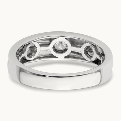 Grooved Complete Diamond Mens Wedding Band, 14K White Gold