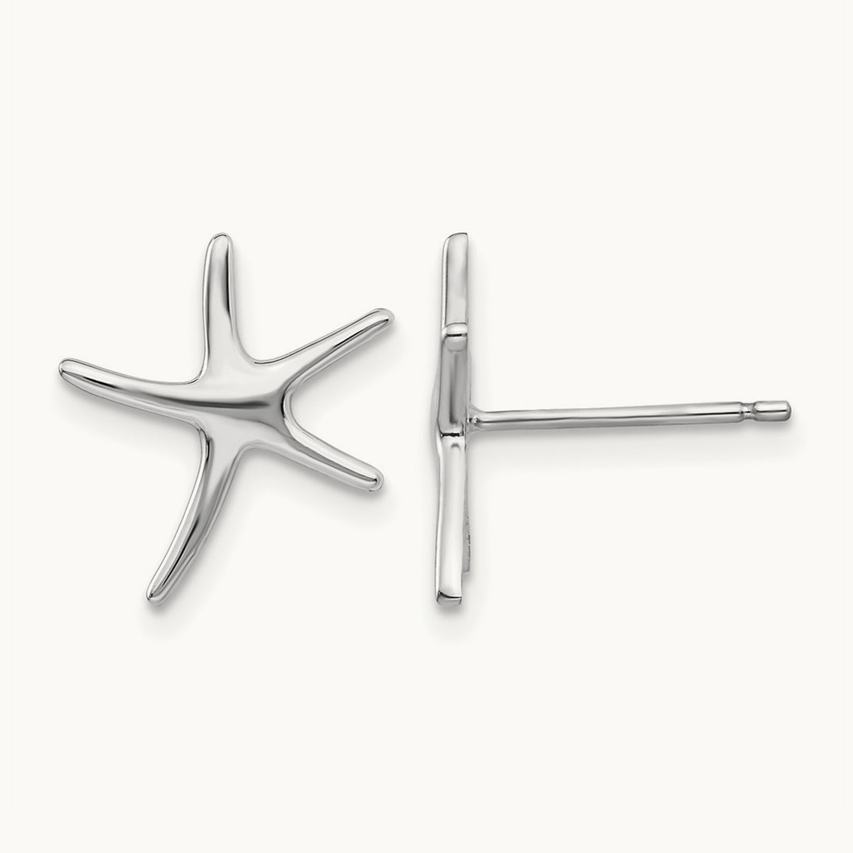 Polished Mini Starfish Earrings, 14K White Gold