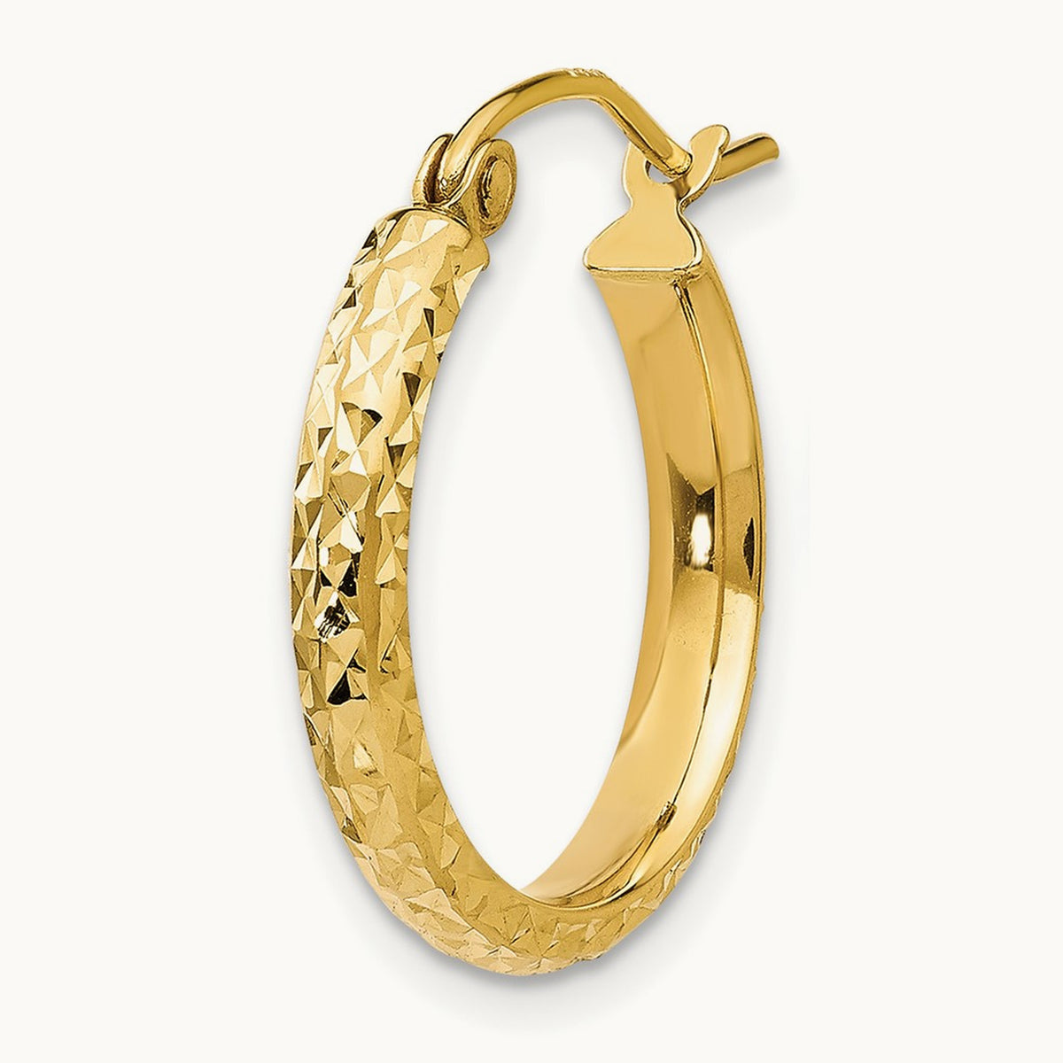 Single Diamond-cut Hollow Hoop Earring — 2.5x18mm