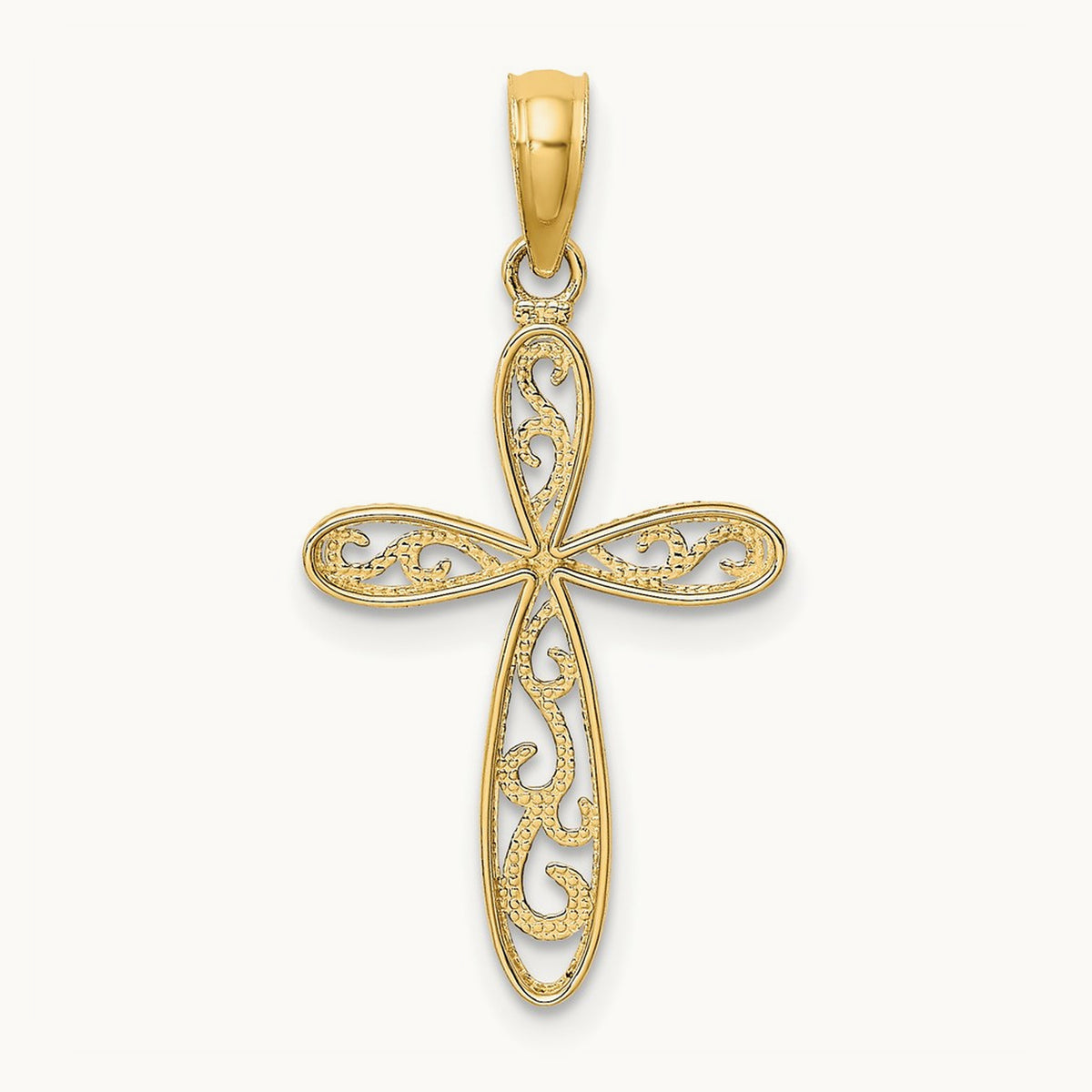 w/ Rhodium Filigree and Milgrain Cross Charm, 14K