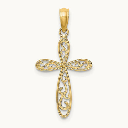 w/ Rhodium Filigree and Milgrain Cross Charm, 14K