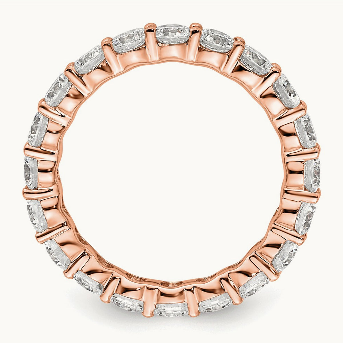 Polished Shared Prong Diamond Eternity Band — 14K Rose Gold, 3 ct, 8