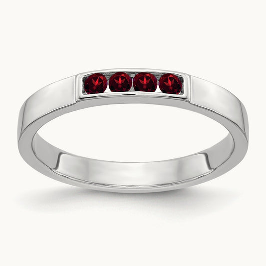 4-stone Garnet Band, 14K White Gold