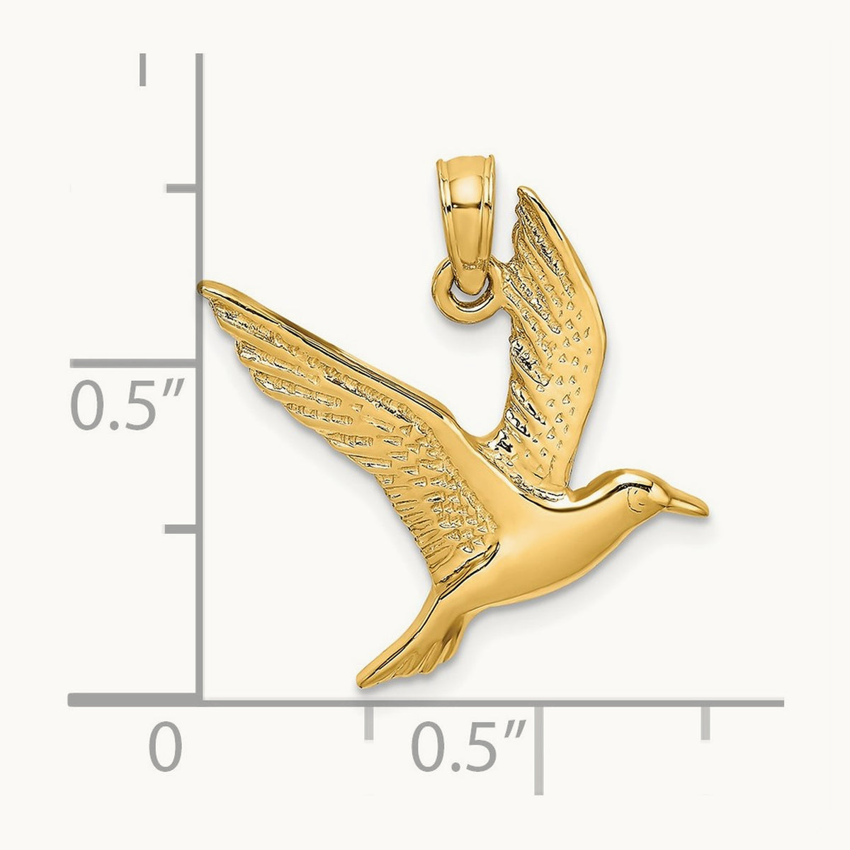 Polished Flying Seagull Charm, 14K