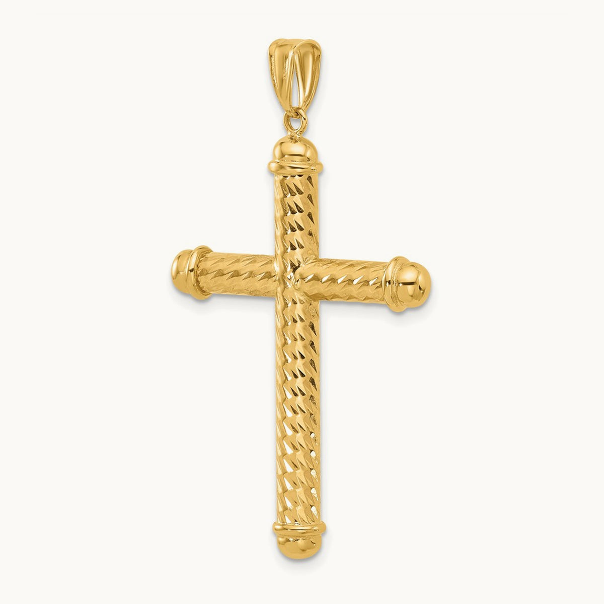 Polished and Diamond-cut Cross Pendant — 14K Yellow Gold