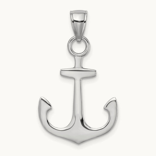 Polished 3-D Anchor Charm — 14K White Gold