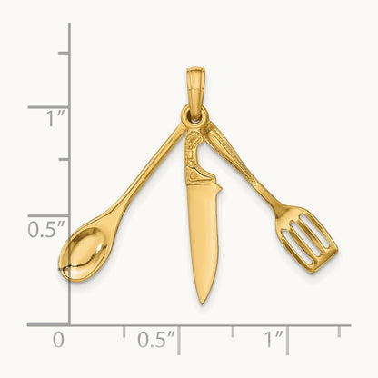 3-D Moveable Spatula, Spoon, and Knife Charm, 14K