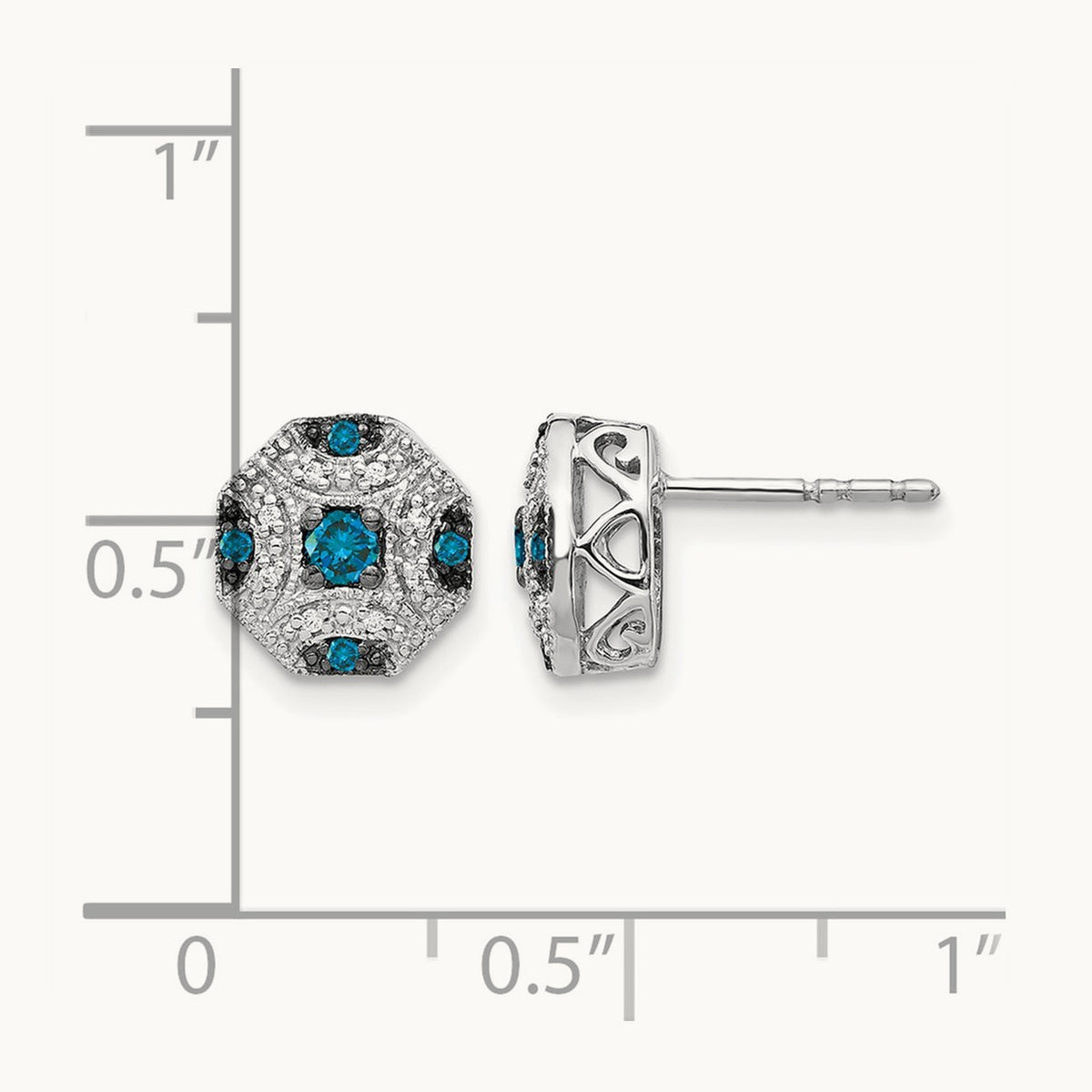 Fancy White and Blue Diamond Post Earrings, 14K White Gold