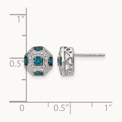 Fancy White and Blue Diamond Post Earrings, 14K White Gold