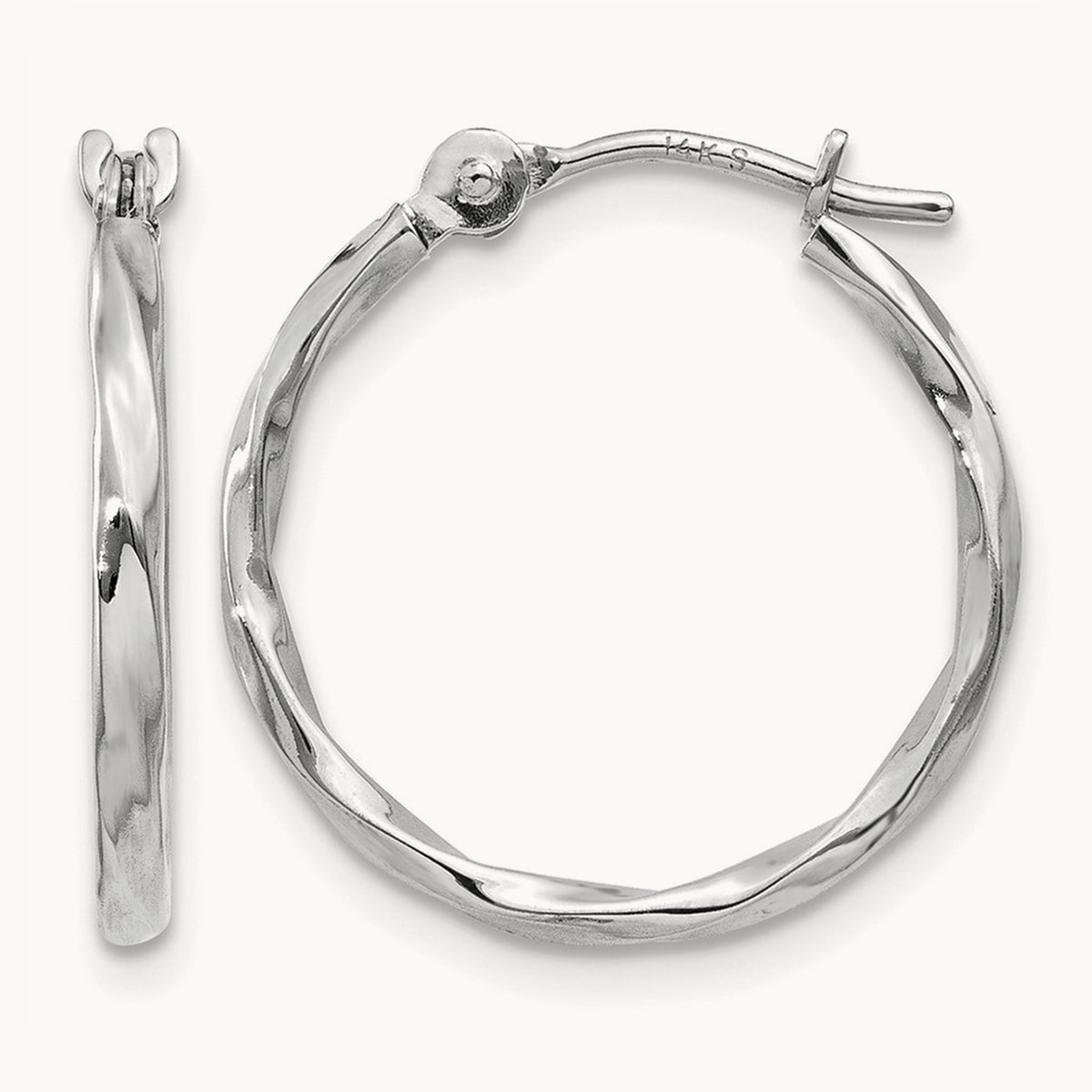 Twisted Hoop Earrings — 14K White Gold, 14mm