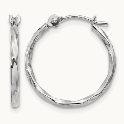 Twisted Hoop Earrings — 14K White Gold, 14mm