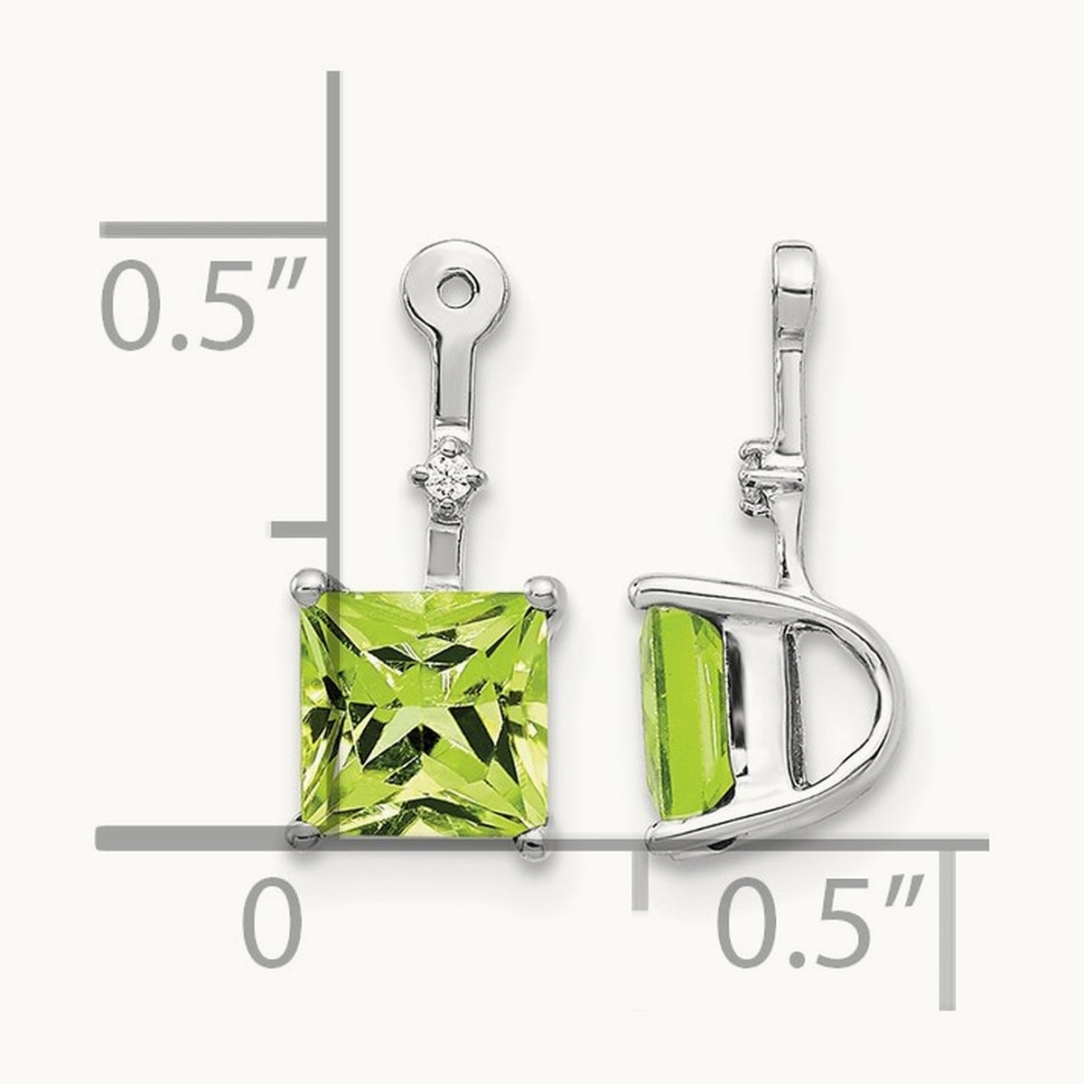Diamond and Square Peridot Earring Jackets, 14K White Gold