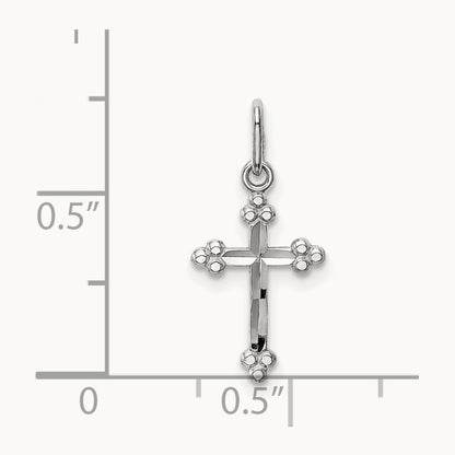 Polished D/C Small Budded Cross Charm, 14K White Gold