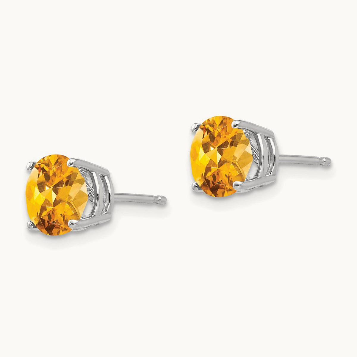 Citrine earring, 7mm, 14K White Gold