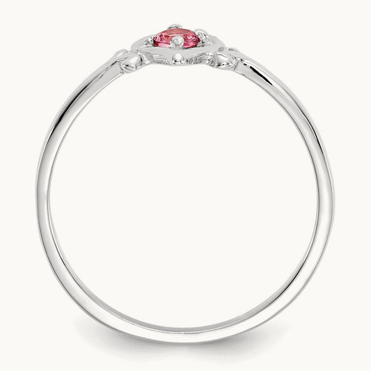 Tourmaline Birthstone Heart Ring — 14K White Gold, 7