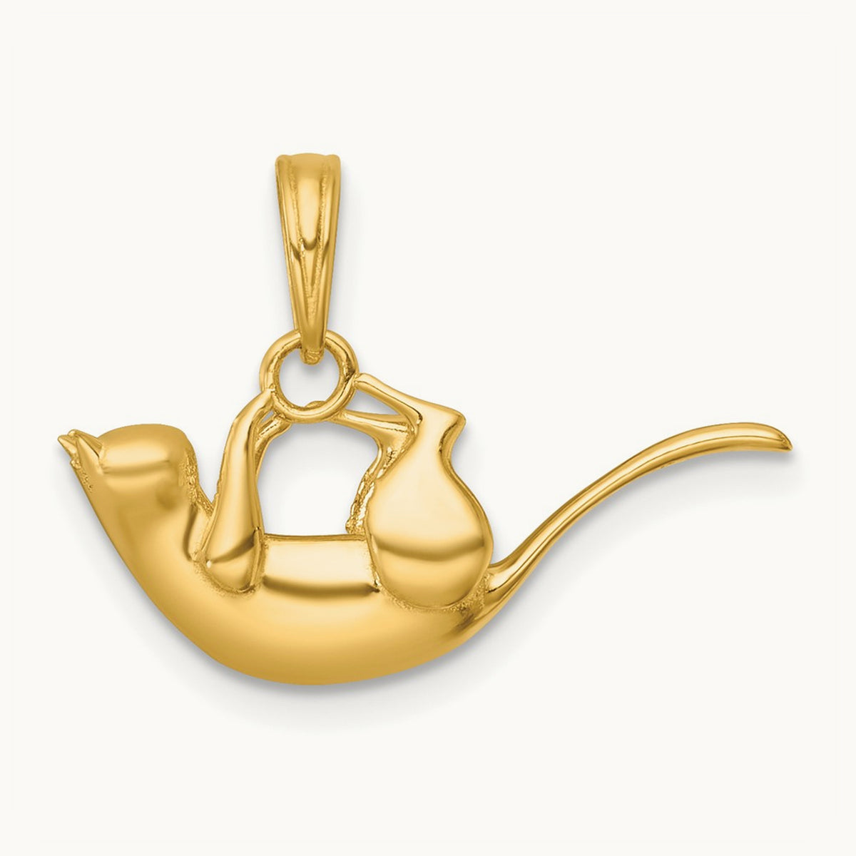 Polished 3-D Cat Hanging Charm, 14K