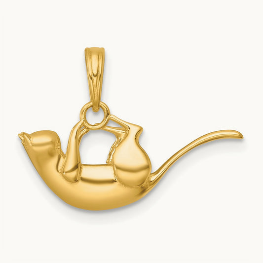 Polished 3-D Cat Hanging Charm, 14K