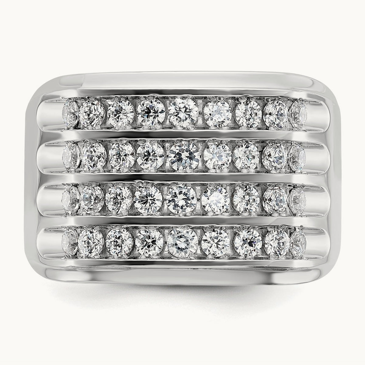 IBGoodman Men's Polished & Grooved 4-Row Dia Ring, 14K White Gold