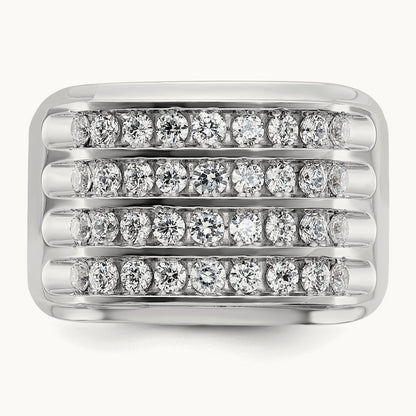 IBGoodman Men's Polished & Grooved 4-Row Dia Ring, 14K White Gold