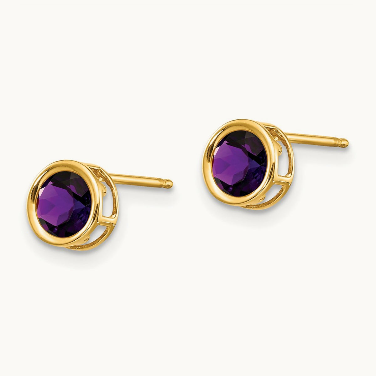 Bezel Amethyst Stud Earrings, 5mm, 14K