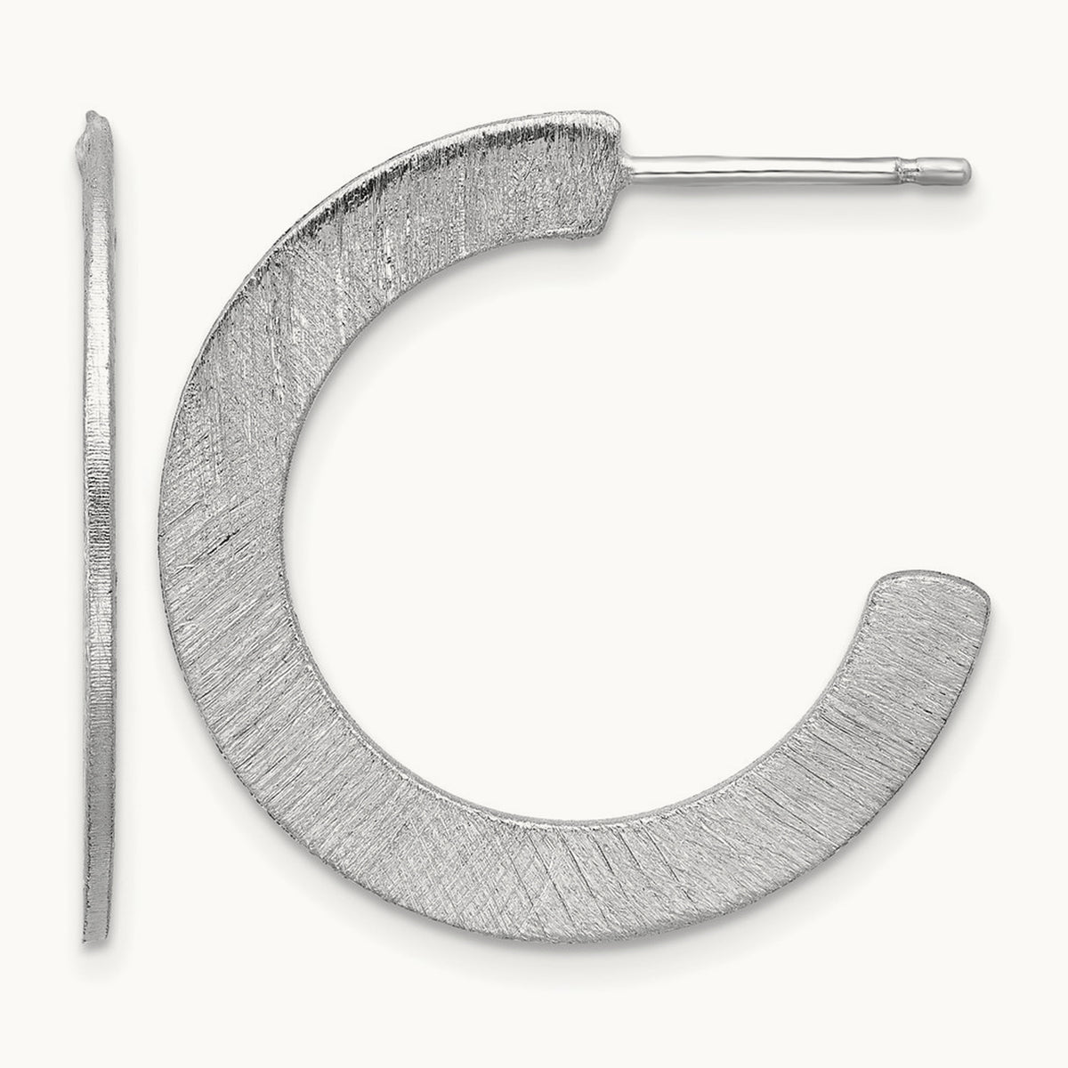 RH-plated Scratch Finish J-Hoop Post Earrings, Sterling Silver — Leslie's