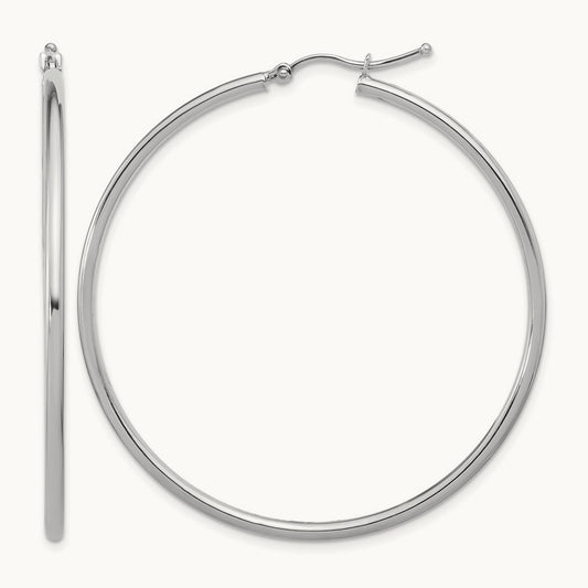 Polished Hoop Earrings, 14K White Gold — Leslie's