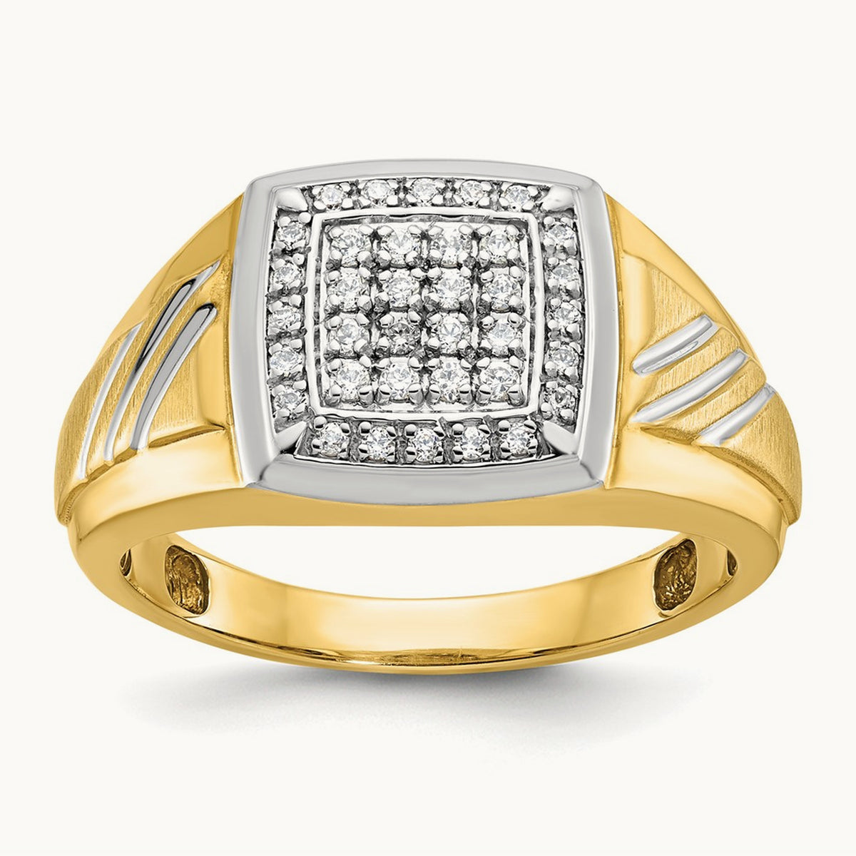 w/ White RH IBGoodman Men's Satin/Grooved Diamond Cluster Ring, 14K