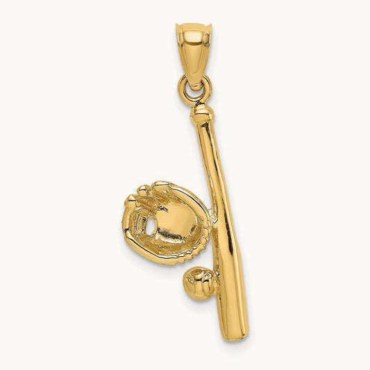 Solid Open-Backed Glove/Bat/Baseball Charm, 14K