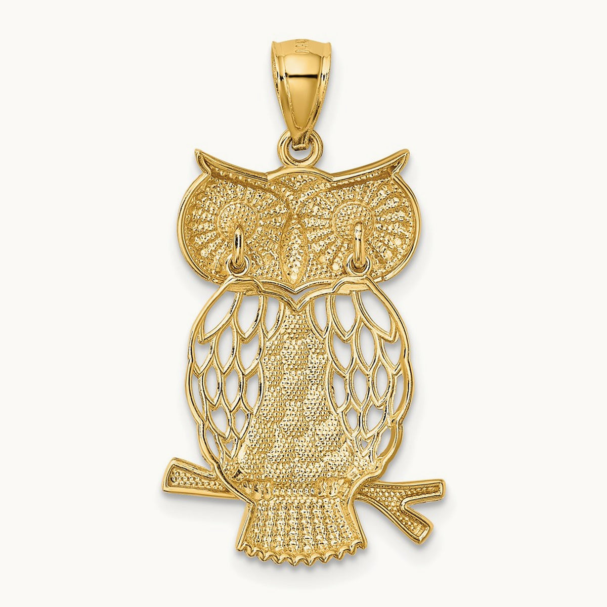 w/ Rhodium Diamond-cut Polished Moveable Owl Pendant, 14K