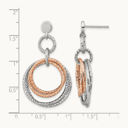 Gold-plated Rh-plated D/C Post Dangle Earring, Sterling Silver Rose — Leslie's