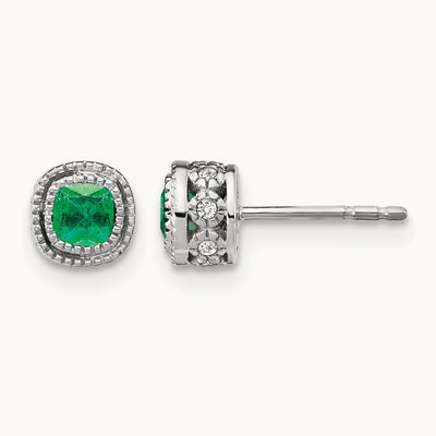 Emerald and Diamond Earrings — 14K White Gold