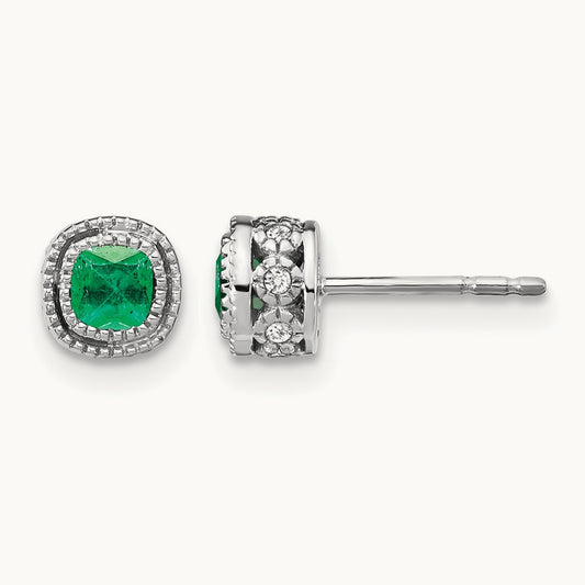 Emerald and Diamond Earrings — 14K White Gold