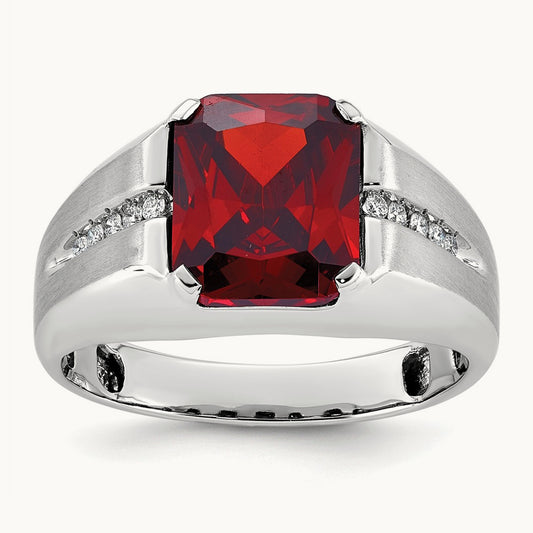 IBGoodman Men's Created Garnet and Diamond Complete Ring, 14K White Gold