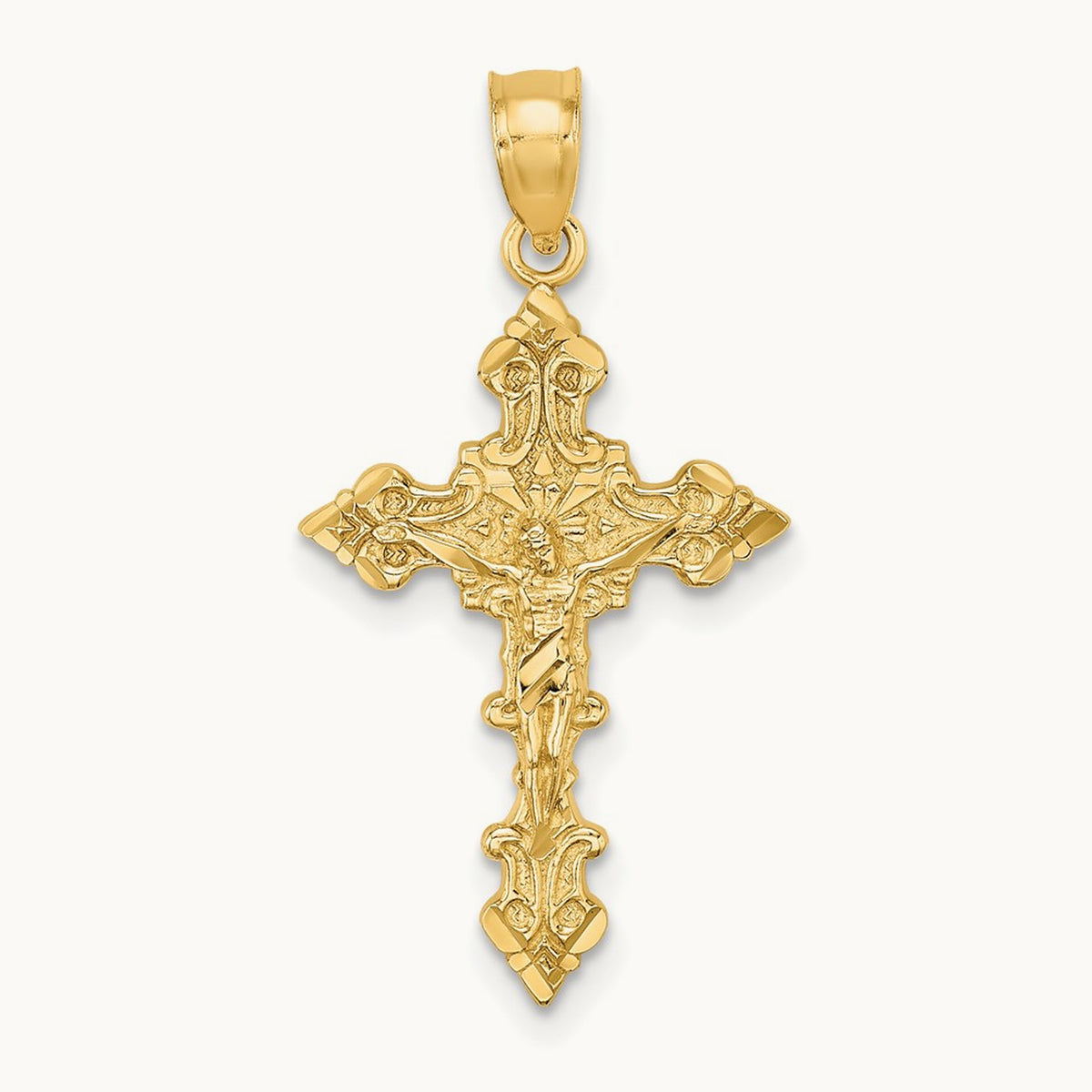 Crucifix W/ Fancy Edges Charm, 14K