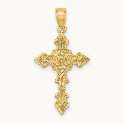 Crucifix W/ Fancy Edges Charm, 14K